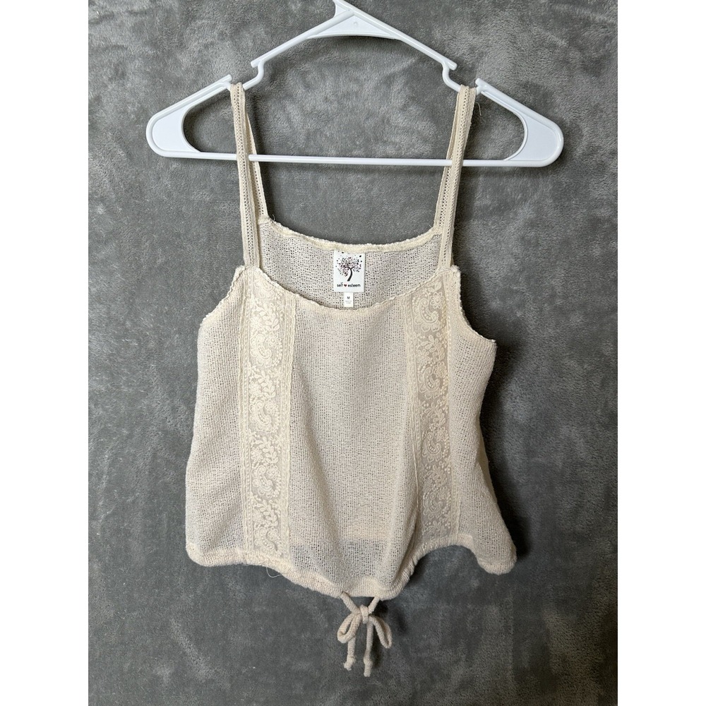Self Esteem Shirt Women's Medium Knit Tank Top Nude Tie‎ Front Y2K